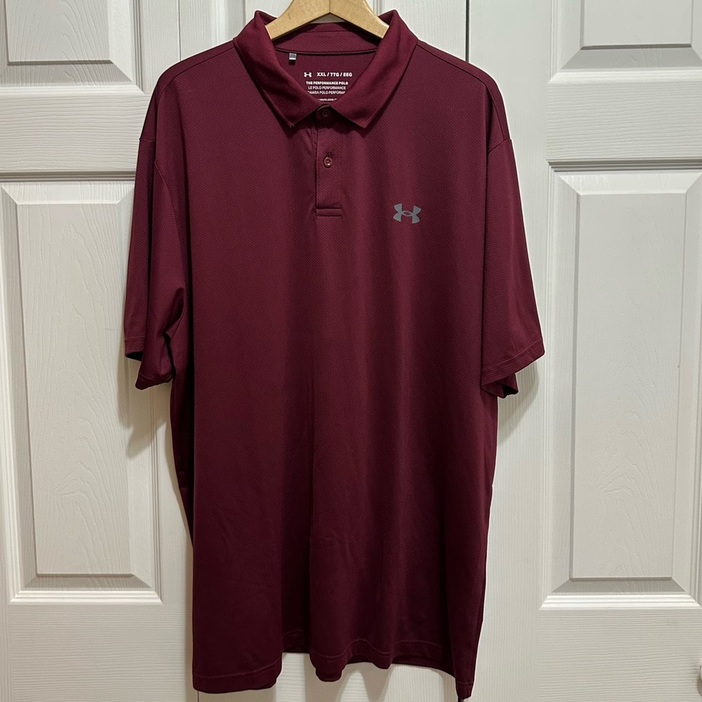 Men's Under Armor Collored 2 Button The Performance Polo, Maroon, Size 2XL